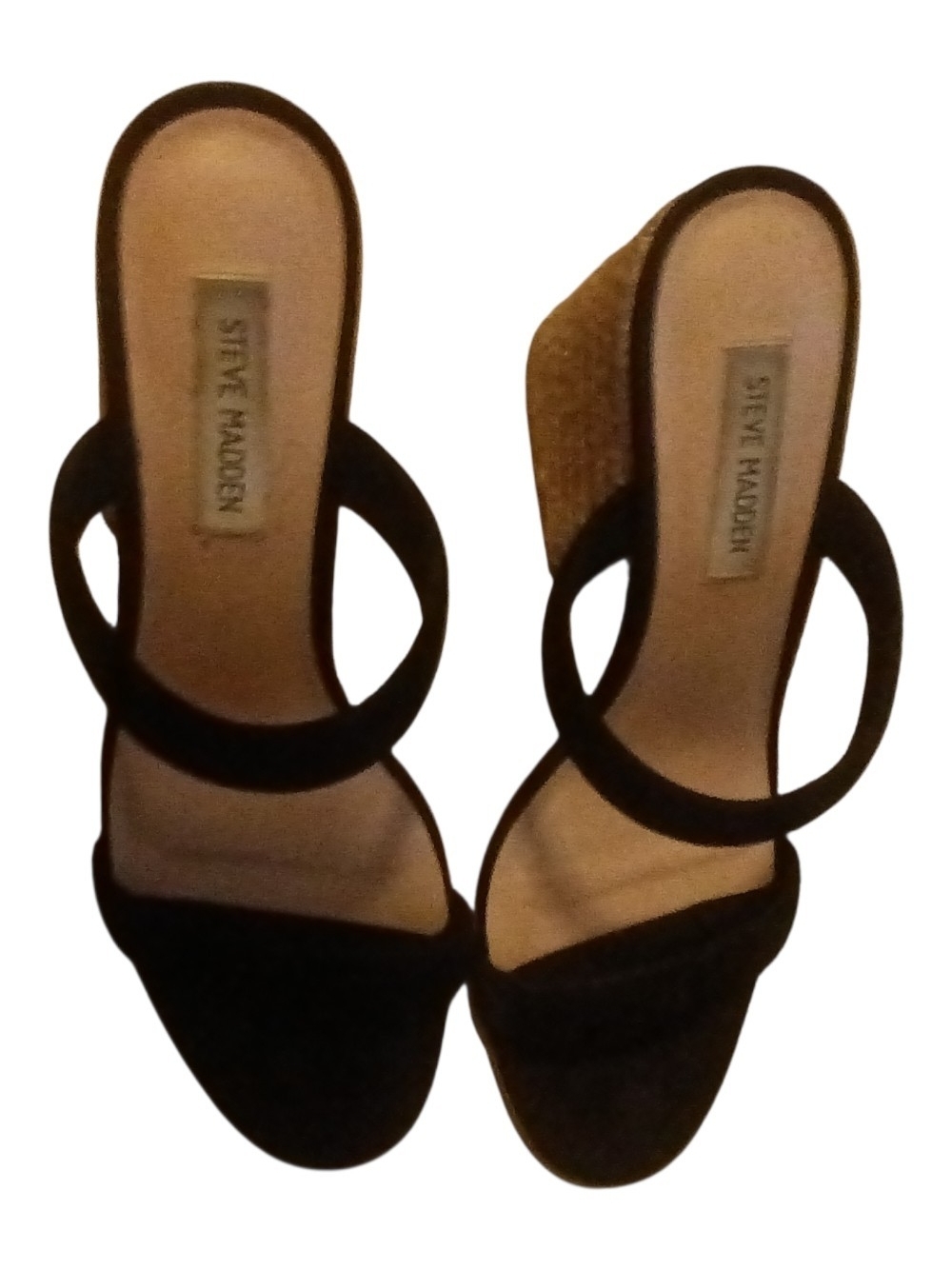 Steve Madden Black Double-Strap Wedge Sandals Size 9 1/2